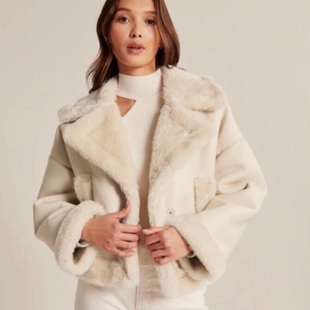 Women's Cream Faux Fur Jacket Abercrombie